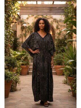 Womens Boho Kaftan Dress Flowy Resort Lounge Caftan Cover Up Snake Print